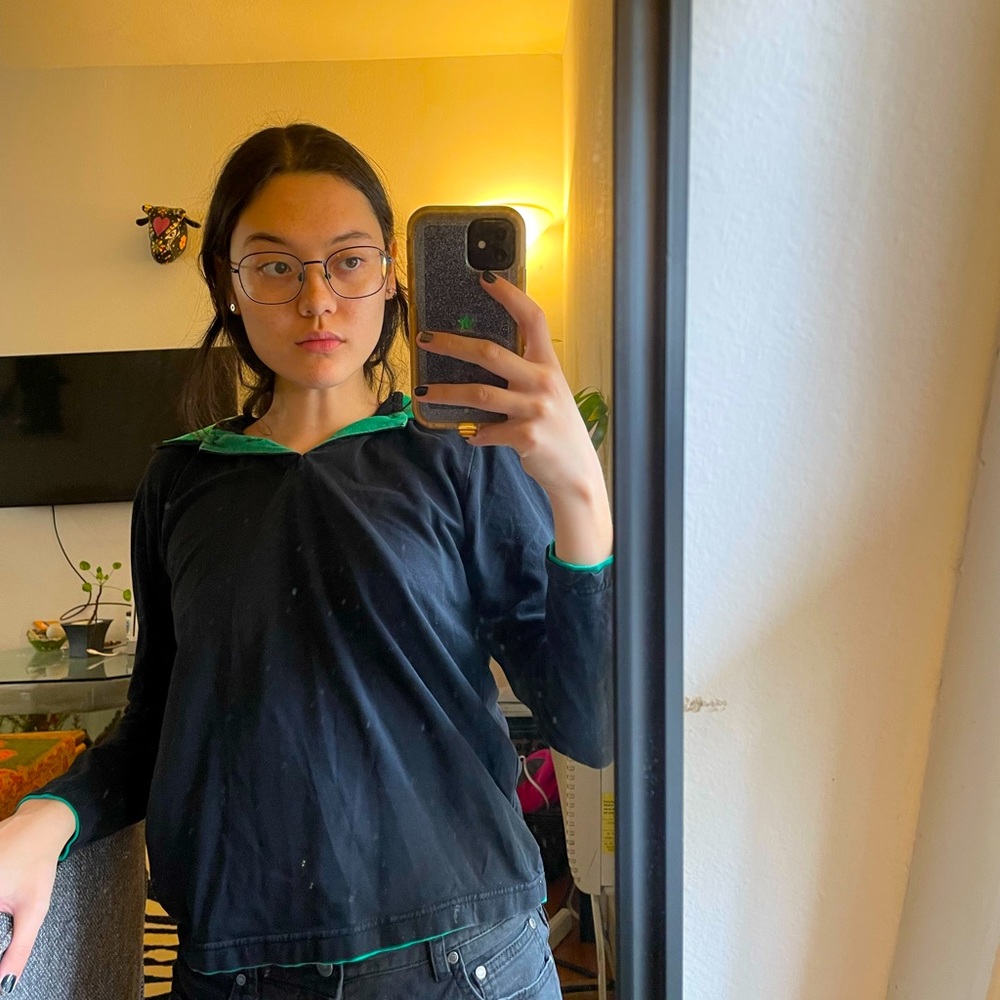 Green and black long sleeve top